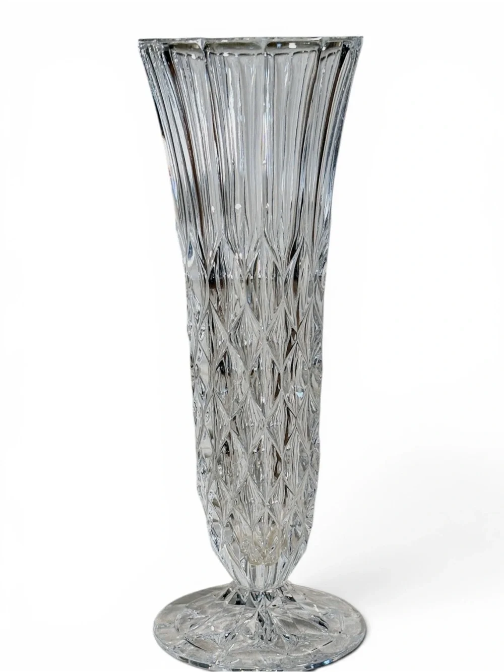 Vintage Heavy Lead Crystal Vase | Elegant 10” Cut Crystal Trumpet Vase